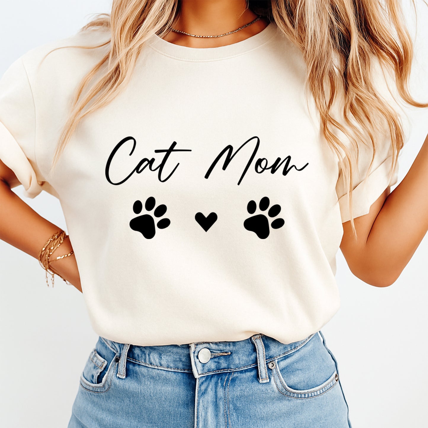 Pet Lover DTF Transfer – Cat Mom Paw Print Graphic Ready to Press Iron On Heat Transfer for DIY Pet Lover Shirts 12430