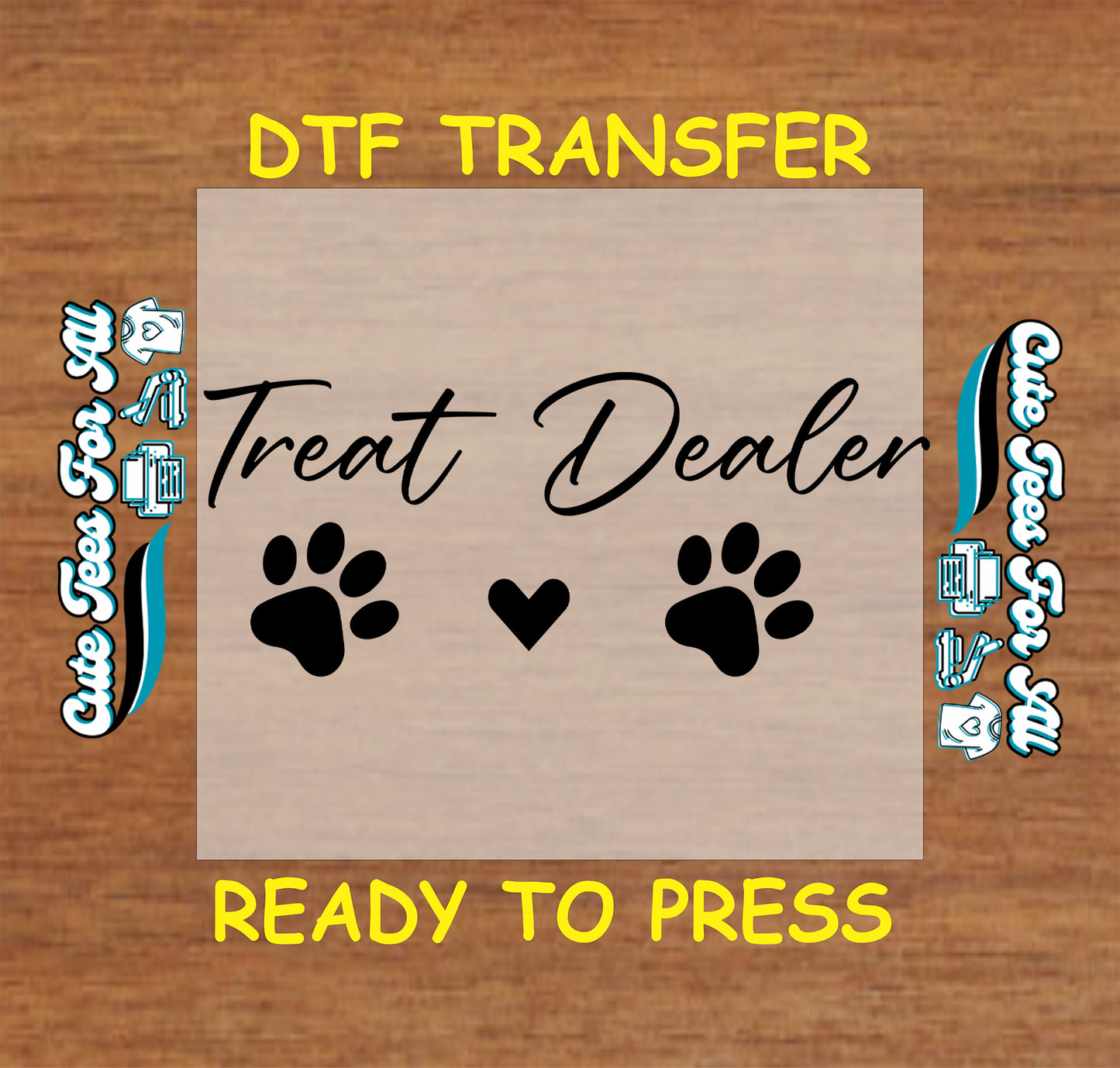 treat dealer paw print heart pet lover ready to press dtf iron on heat transfer