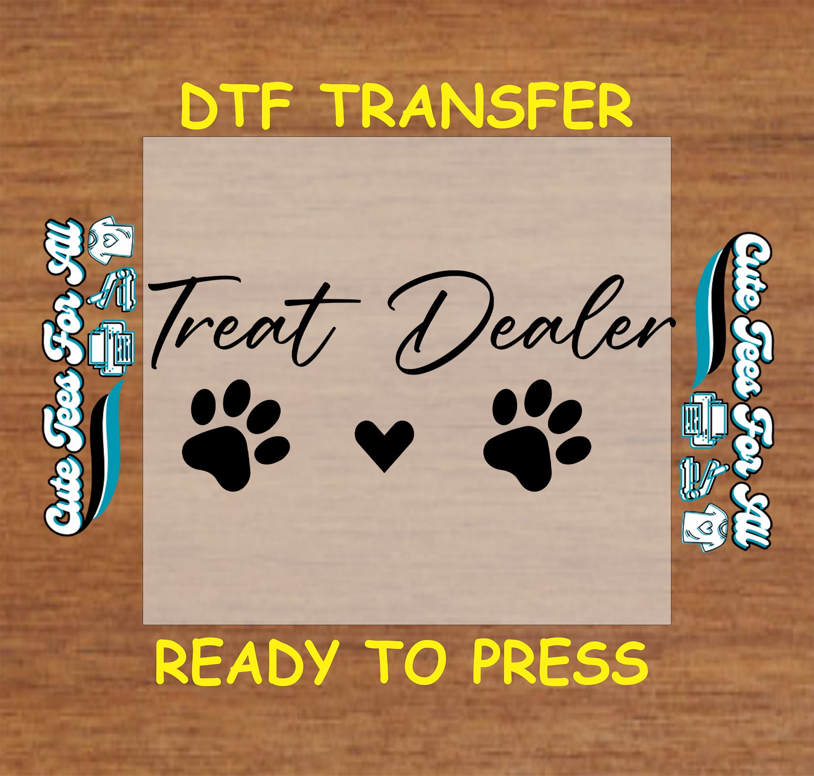 treat dealer paw print heart pet lover ready to press dtf iron on heat transfer