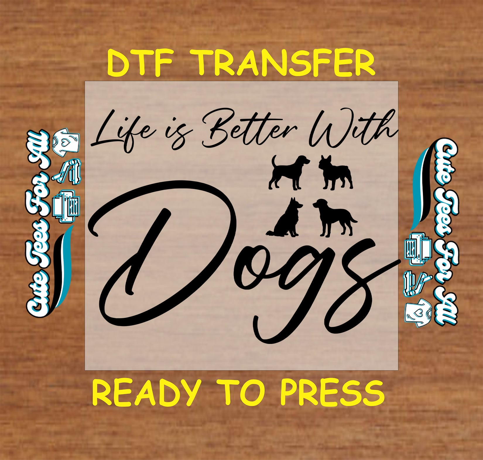 life is better with dogs silhouette pet lover ready to press dtf iron on heat transfer