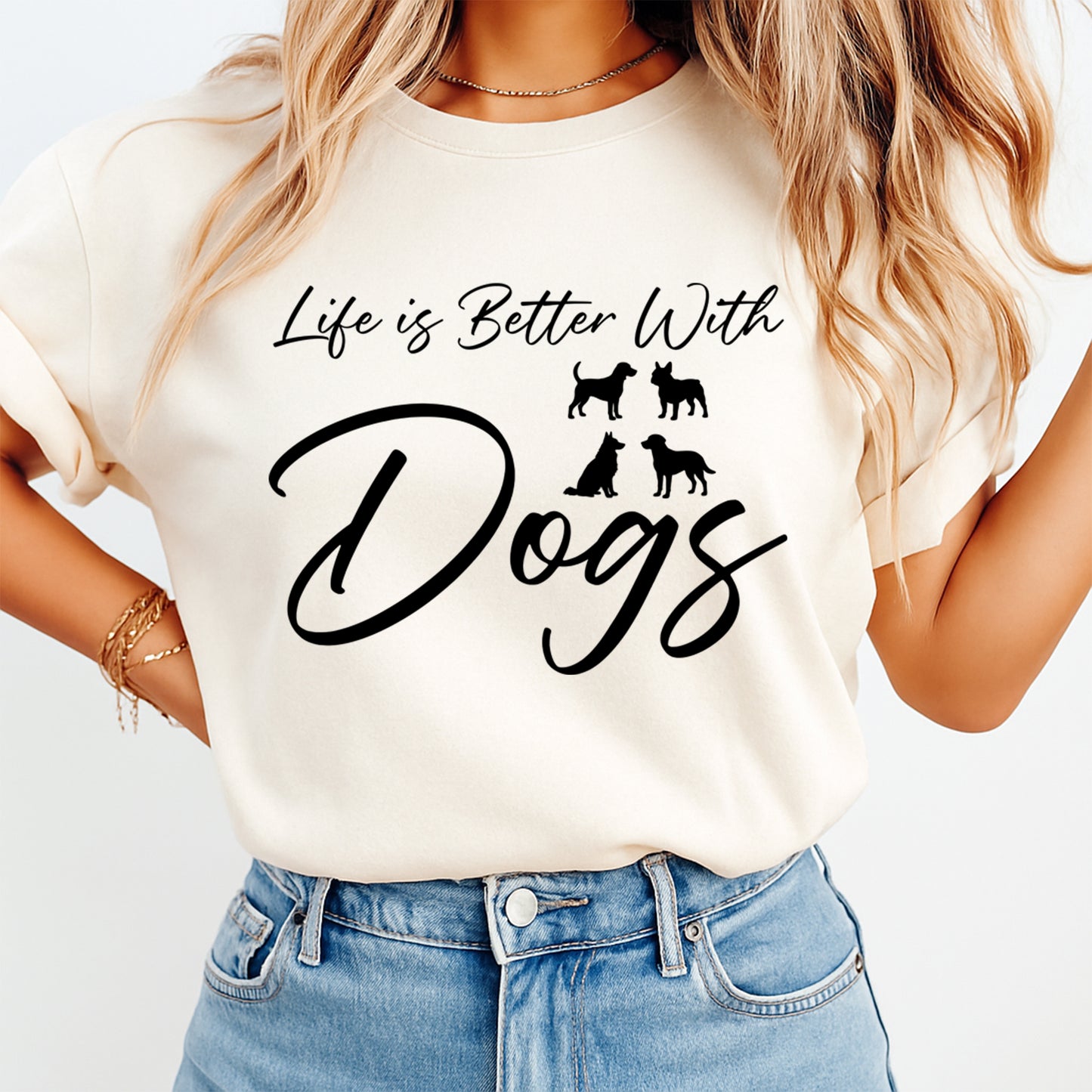 Pet Lover DTF Transfer – Life Is Better With Dogs Silhouette Graphic Ready to Press Iron On Heat Transfer for DIY Pet Lover Shirts 12432