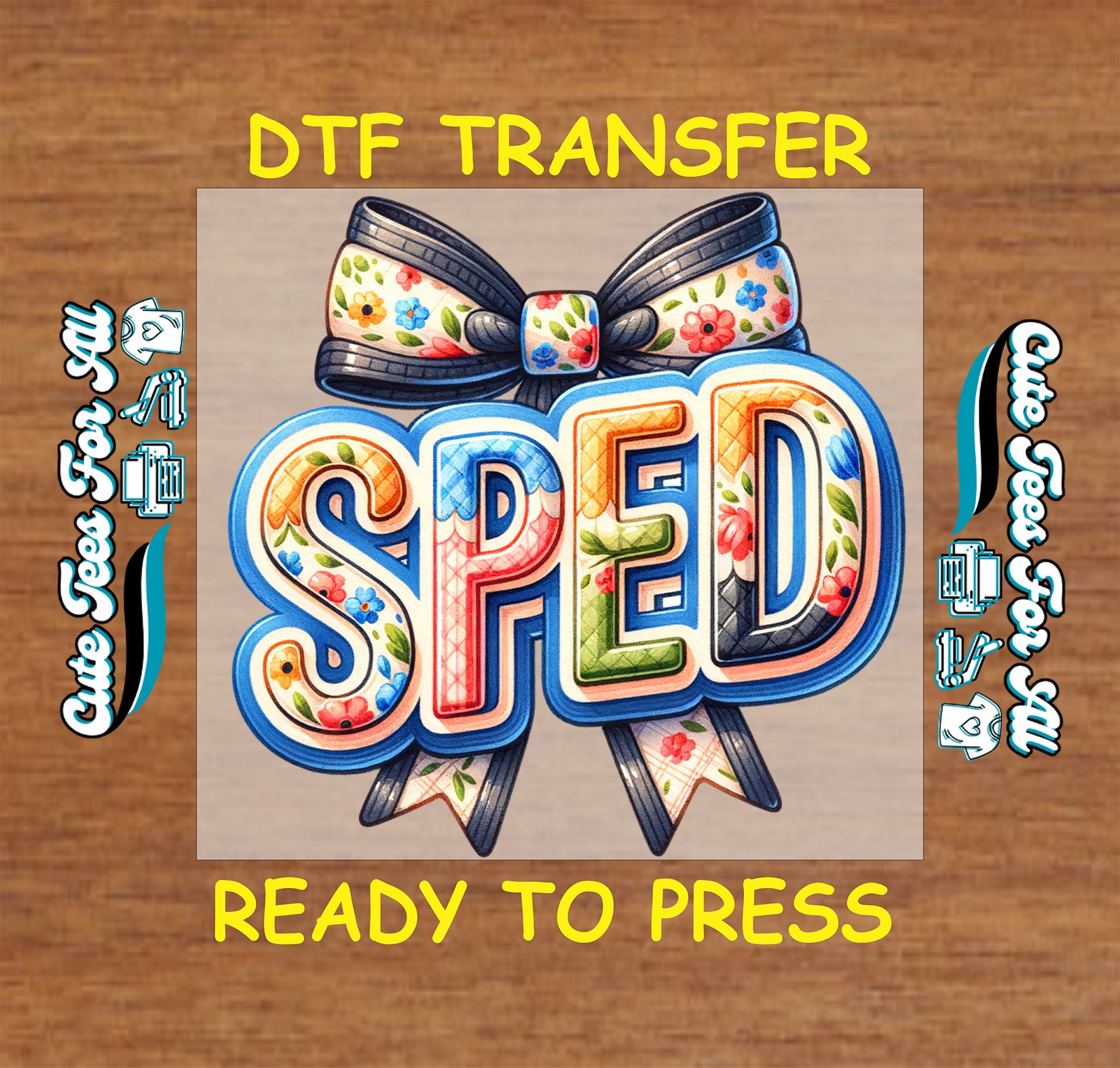 sped floral bow teacher ready to press dtf iron on heat transfer