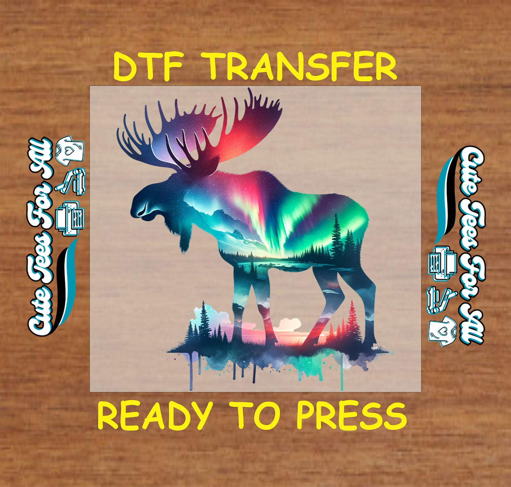 aurora moose silhouette forest nature ready to press dtf iron on heat transfer