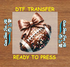Football DTF Transfer – Sequin Football Glitter Bow Graphic Ready to Press Iron On Heat Transfer for DIY Game Day Shirts 12440