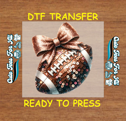 sequin football glitter bow game day ready to press dtf iron on heat transfer