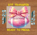 Football DTF Transfer – Pink Sequin Football Floral Bow Graphic Ready to Press Iron On Heat Transfer for DIY Game Day Shirts 12441