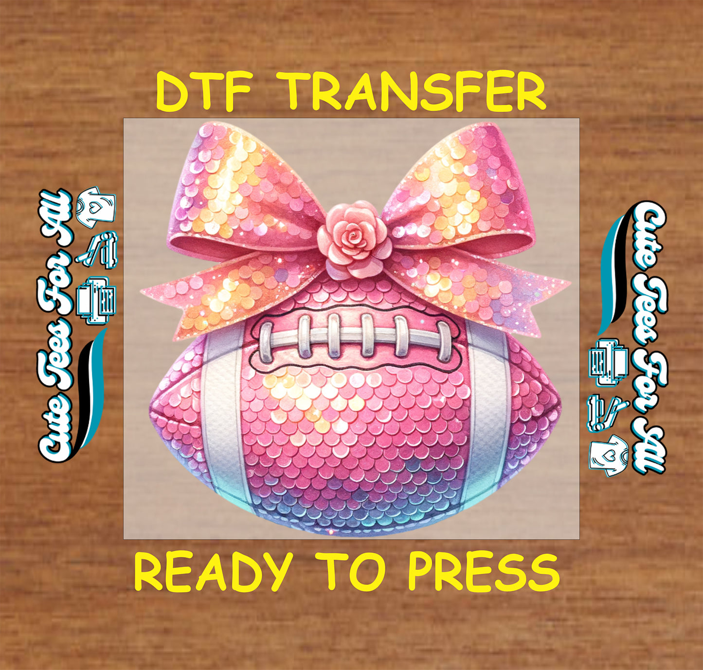 pink sequin football floral bow game day ready to press dtf iron on heat transfer