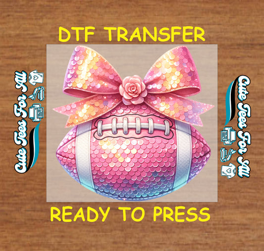 pink sequin football floral bow game day ready to press dtf iron on heat transfer