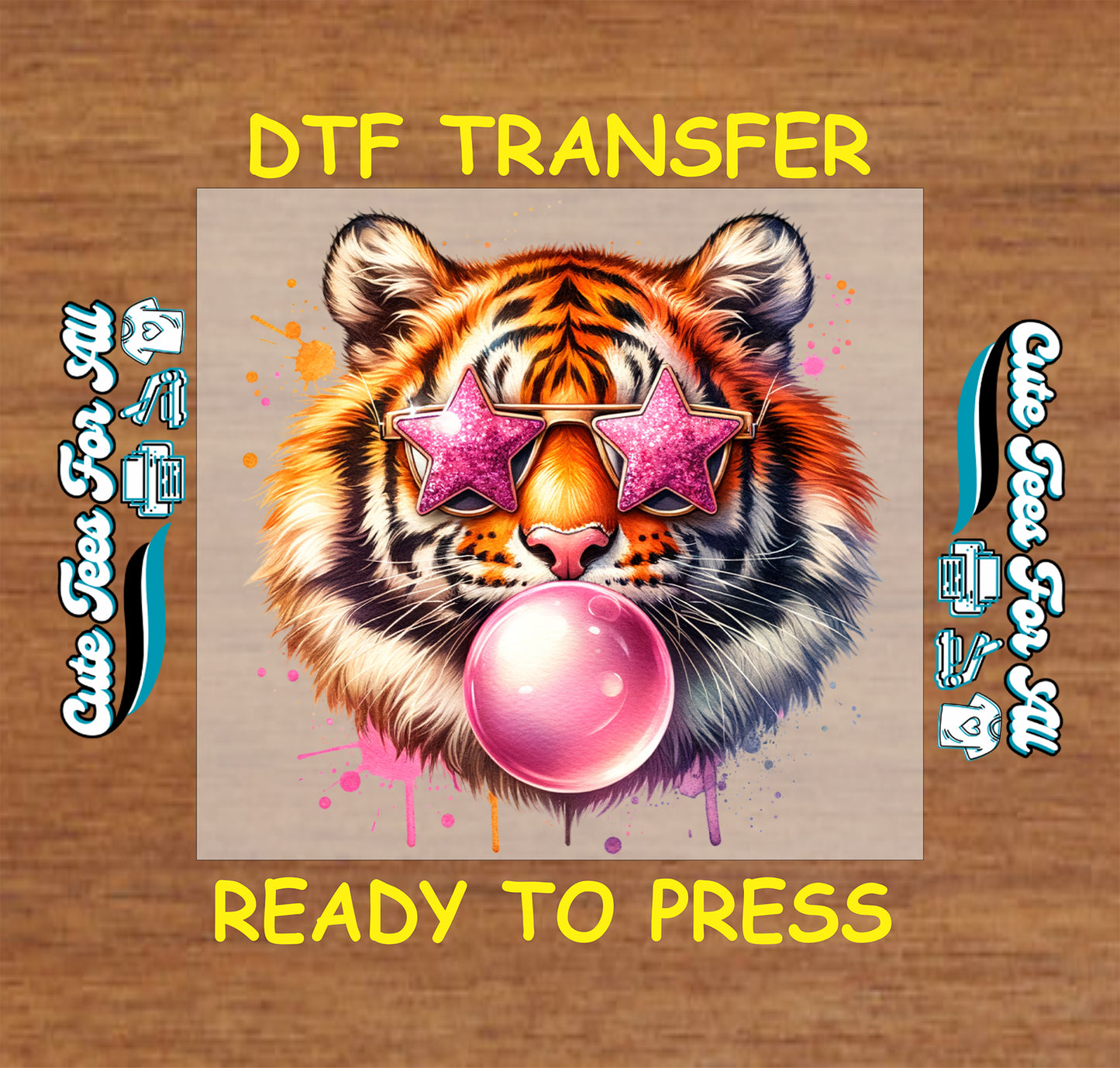 tiger star sunglasses bubblegum trendy animal graphic ready to press dtf heat transfer