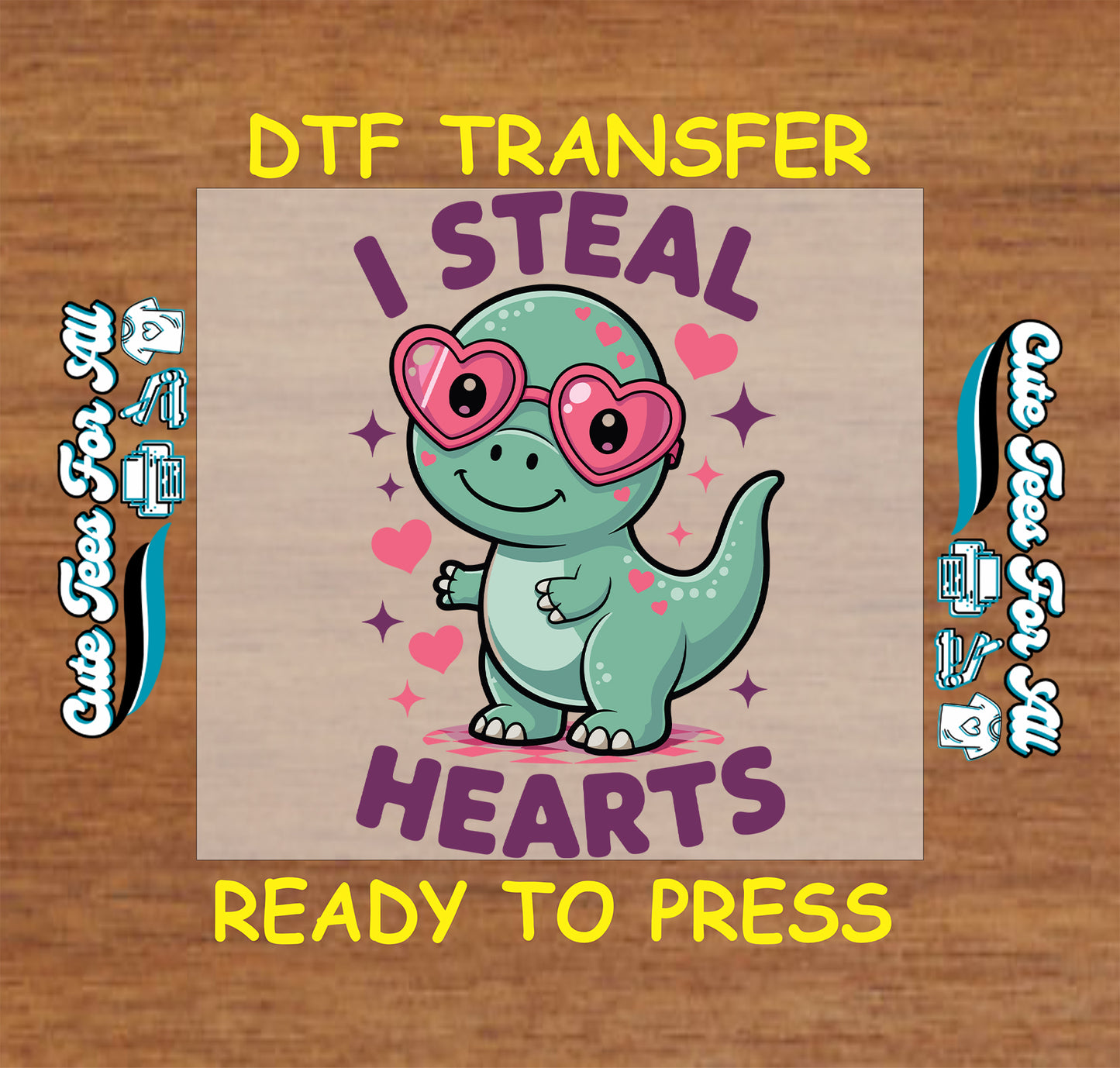 valentine dino hearts sunglasses kids graphic ready to press dtf heat transfer