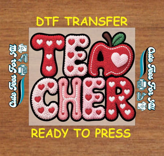valentine teacher heart apple graphic ready to press dtf heat transfer