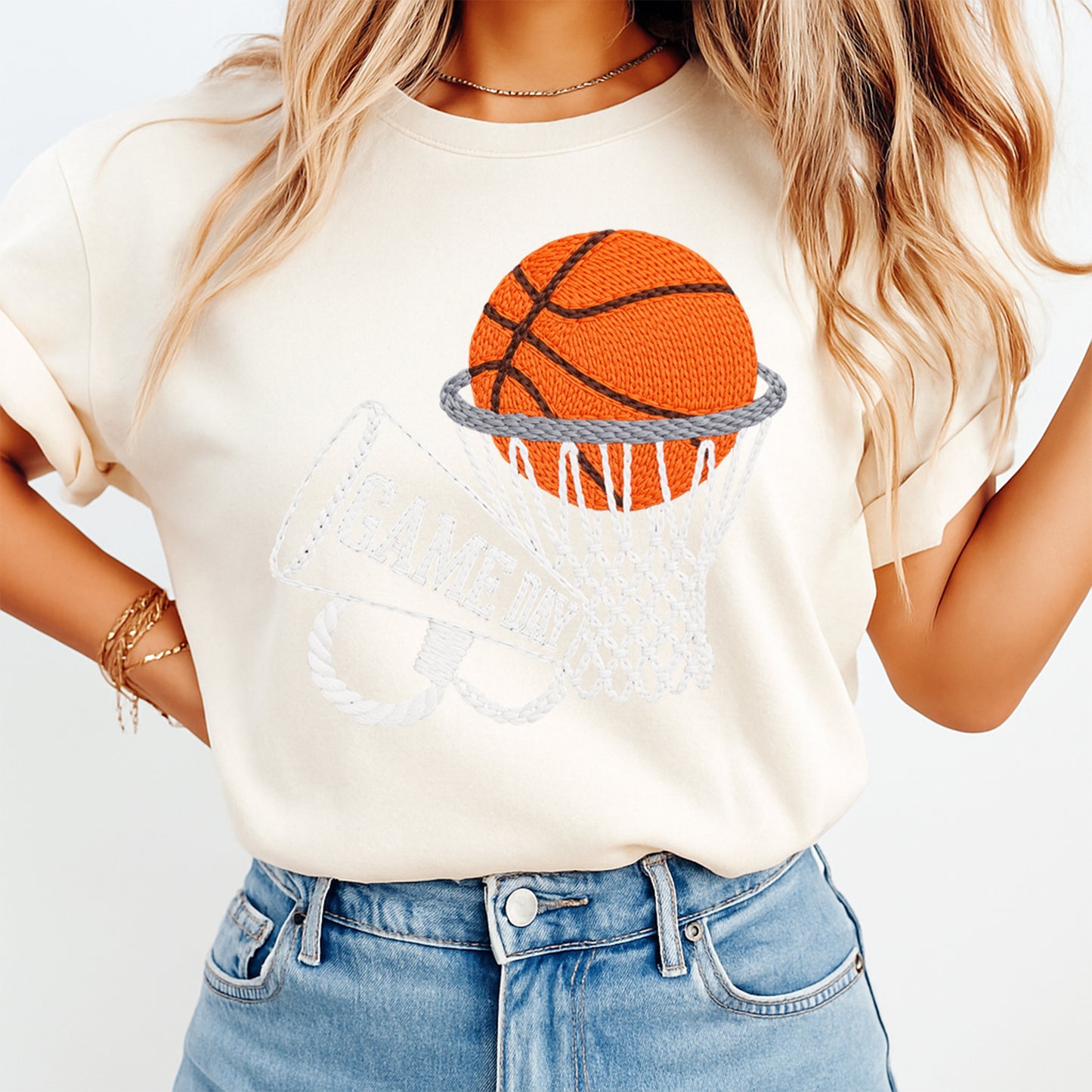 Basketball DTF Transfer – Game Day Net and Megaphone Graphic Ready to Press Iron On Heat Transfer for DIY Sports Shirts 12446