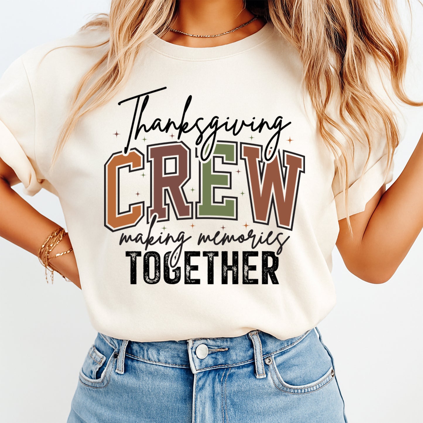 Thanksgiving DTF Transfer – Thanksgiving Crew Making Memories Together Graphic Ready to Press Iron On Heat Transfer for DIY Thanksgiving Shirts 12449