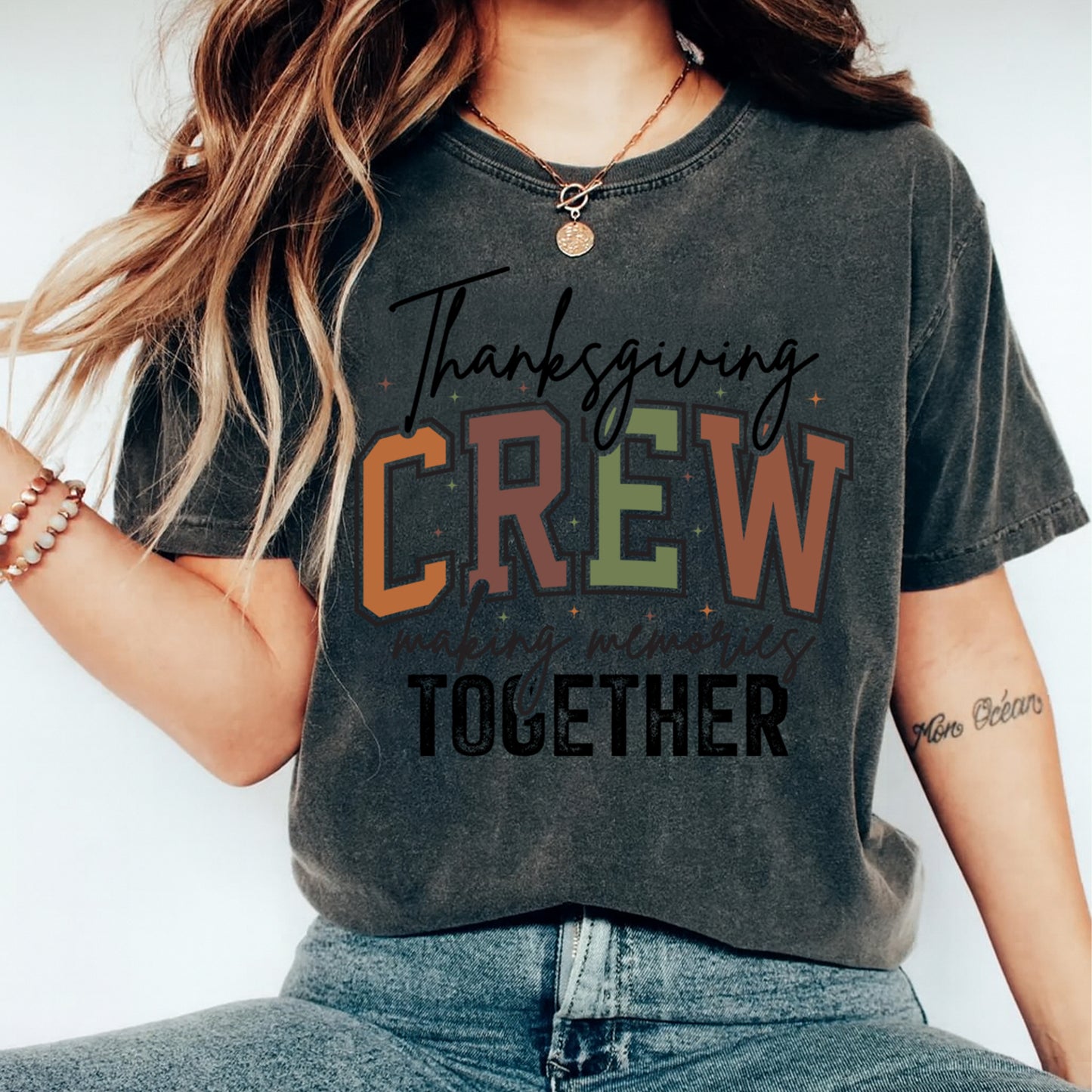 Thanksgiving DTF Transfer – Thanksgiving Crew Making Memories Together Graphic Ready to Press Iron On Heat Transfer for DIY Thanksgiving Shirts 12449