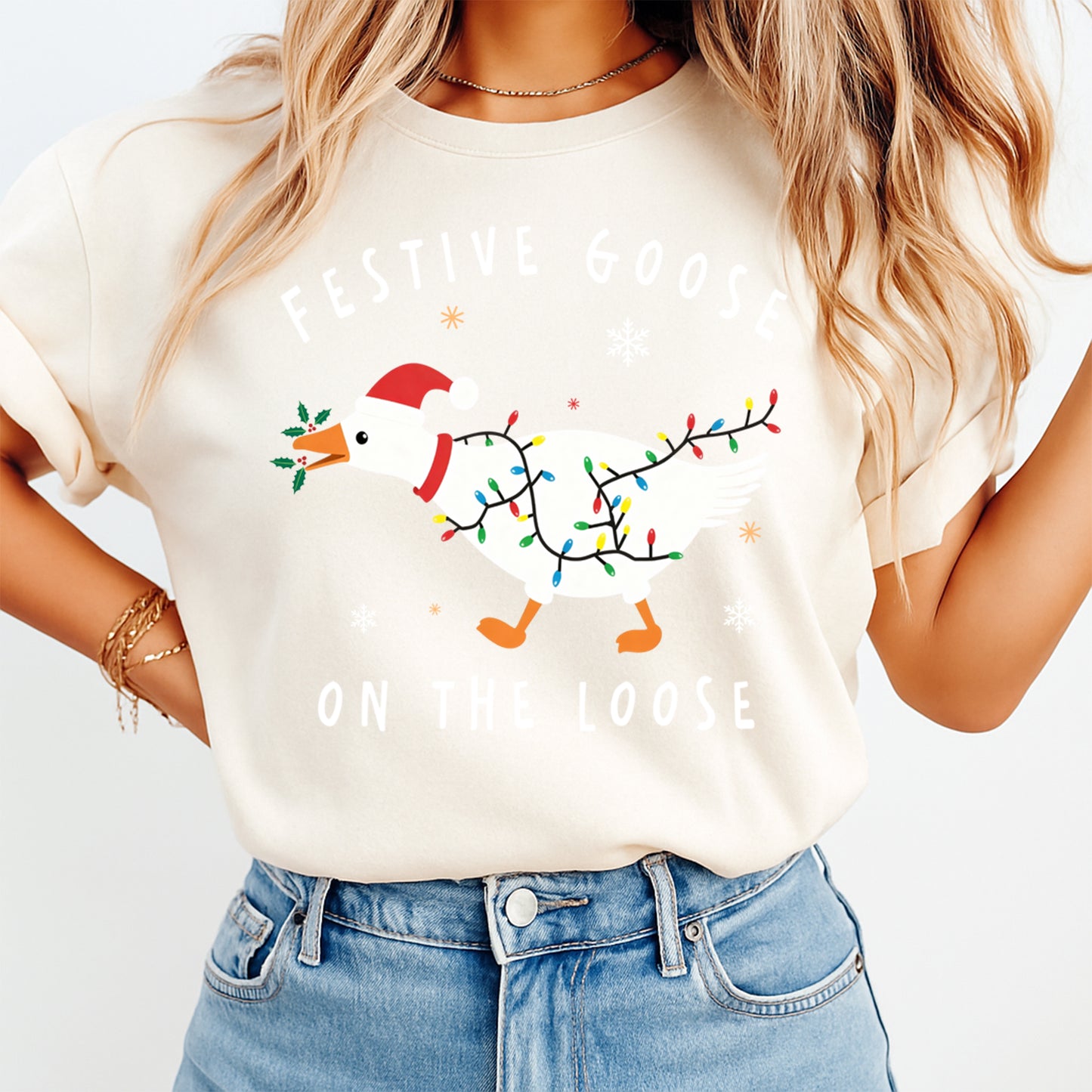 Christmas Goose DTF Transfer – Festive Goose Holiday Graphic Ready to Press Iron On Heat Transfer DIY Christmas Shirts 12460