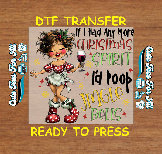 Christmas wine humor ready to press dtf transfer with festive holiday character and funny jingle bells phrase for DIY Christmas shirts