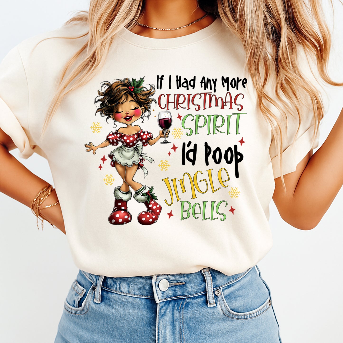 Christmas DTF Transfer – Jingle Bells Wine Humor Ready to Press Iron On Heat Transfer DIY Christmas Shirts 12462