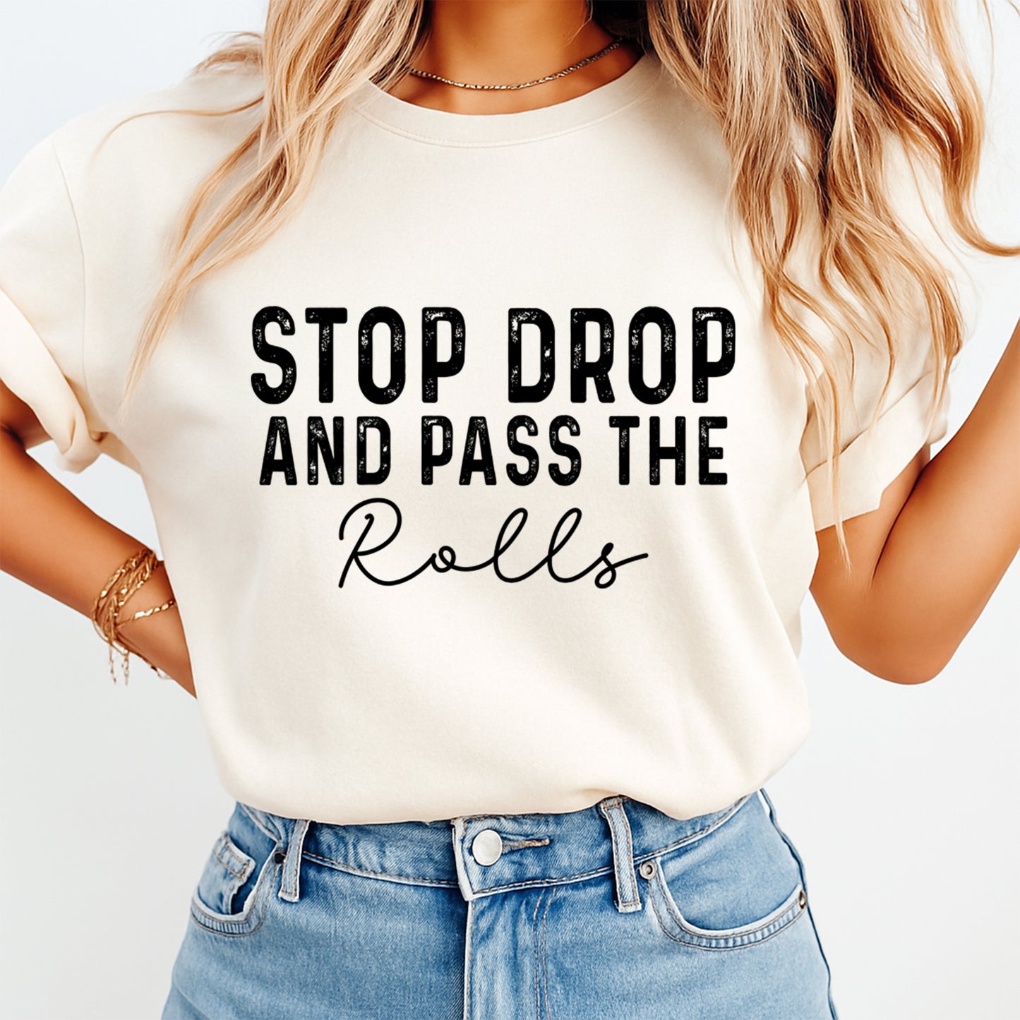 Thanksgiving DTF Transfer – Stop Drop and Pass the Rolls Ready to Press Iron On Heat Transfer DIY Thanksgiving Shirts 12468