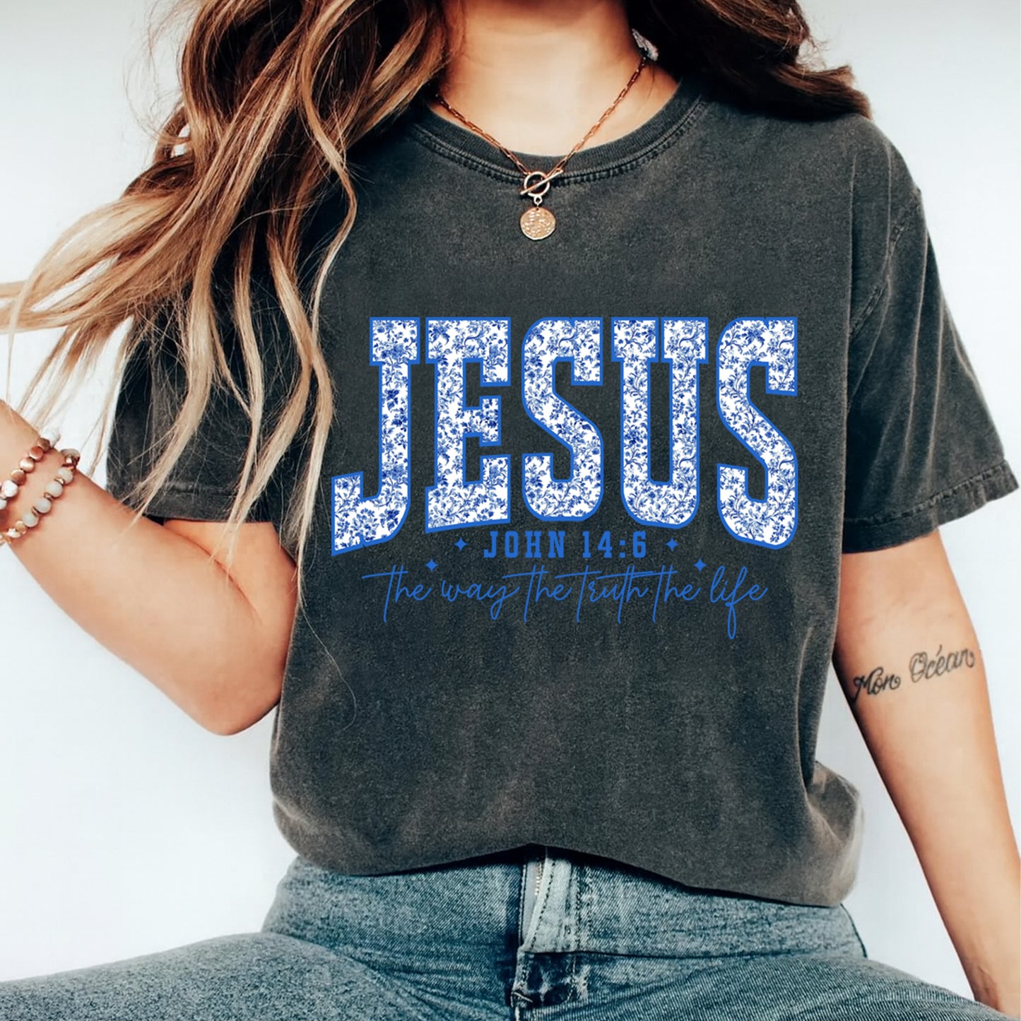 Religious DTF Transfer – Jesus Scripture Floral Typography Ready to Press Iron On Heat Transfer DIY Shirts 12479