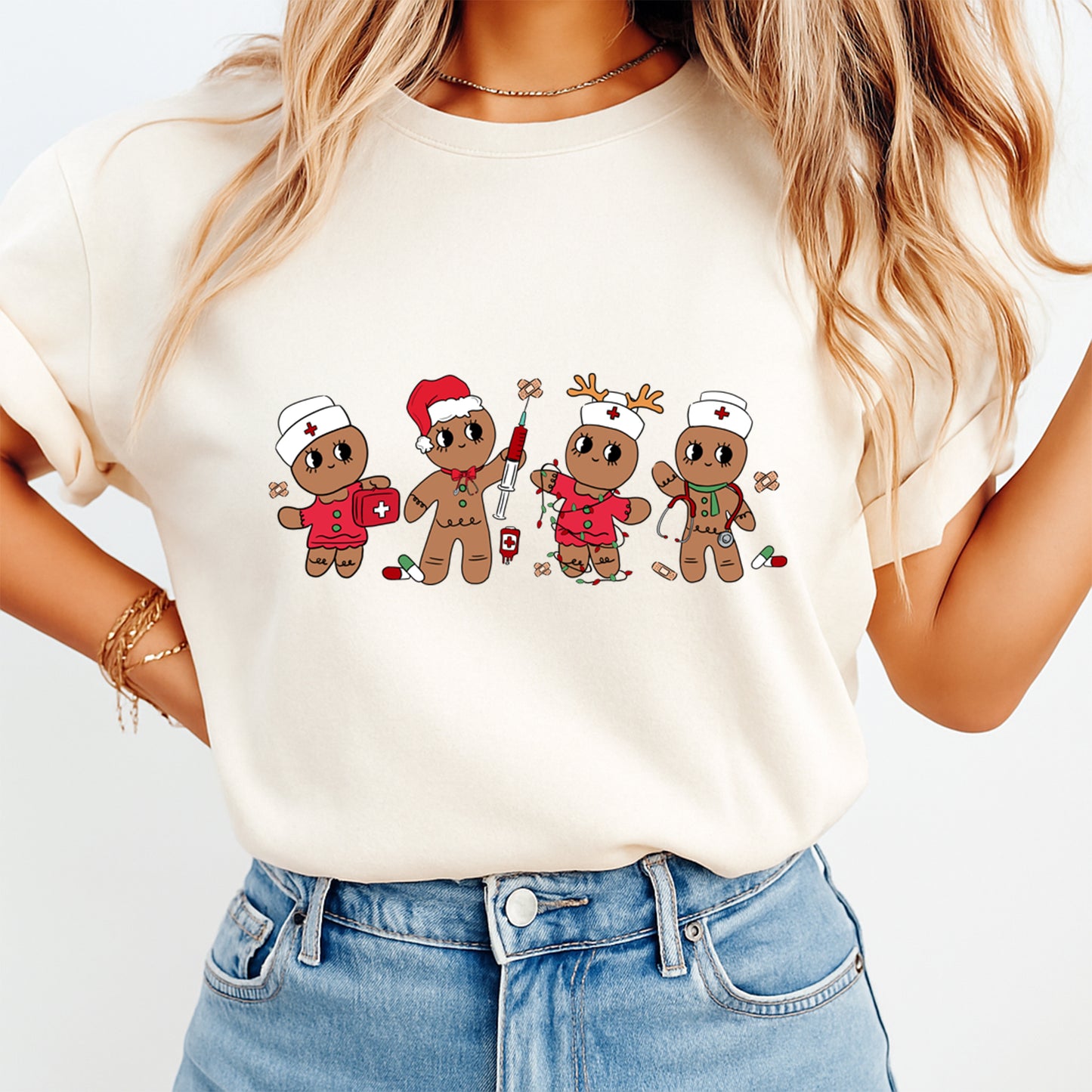 Christmas DTF Transfer – Nurse Gingerbread Squad Ready to Press Iron on Heat Transfer DIY Christmas Shirts 12491