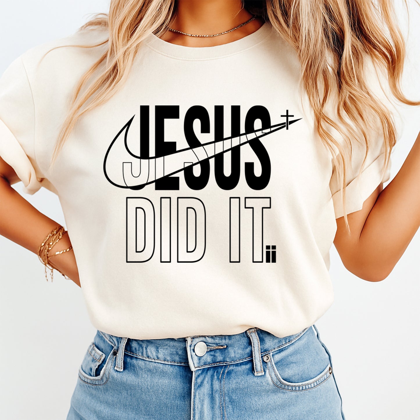 Christian DTF Transfer – Jesus Did It Cross Arrow Ready to Press Iron on Heat Transfer DIY Faith Shirts 12494