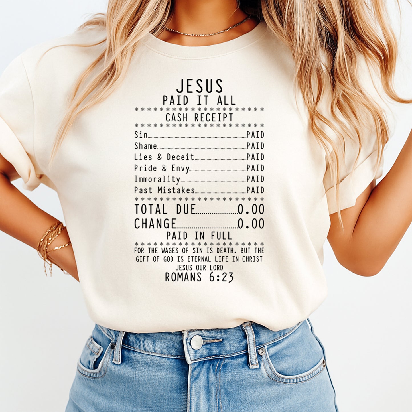 Christian DTF Transfer – Jesus Paid It All Receipt Ready to Press Iron on Heat Transfer DIY Faith Shirts 12495
