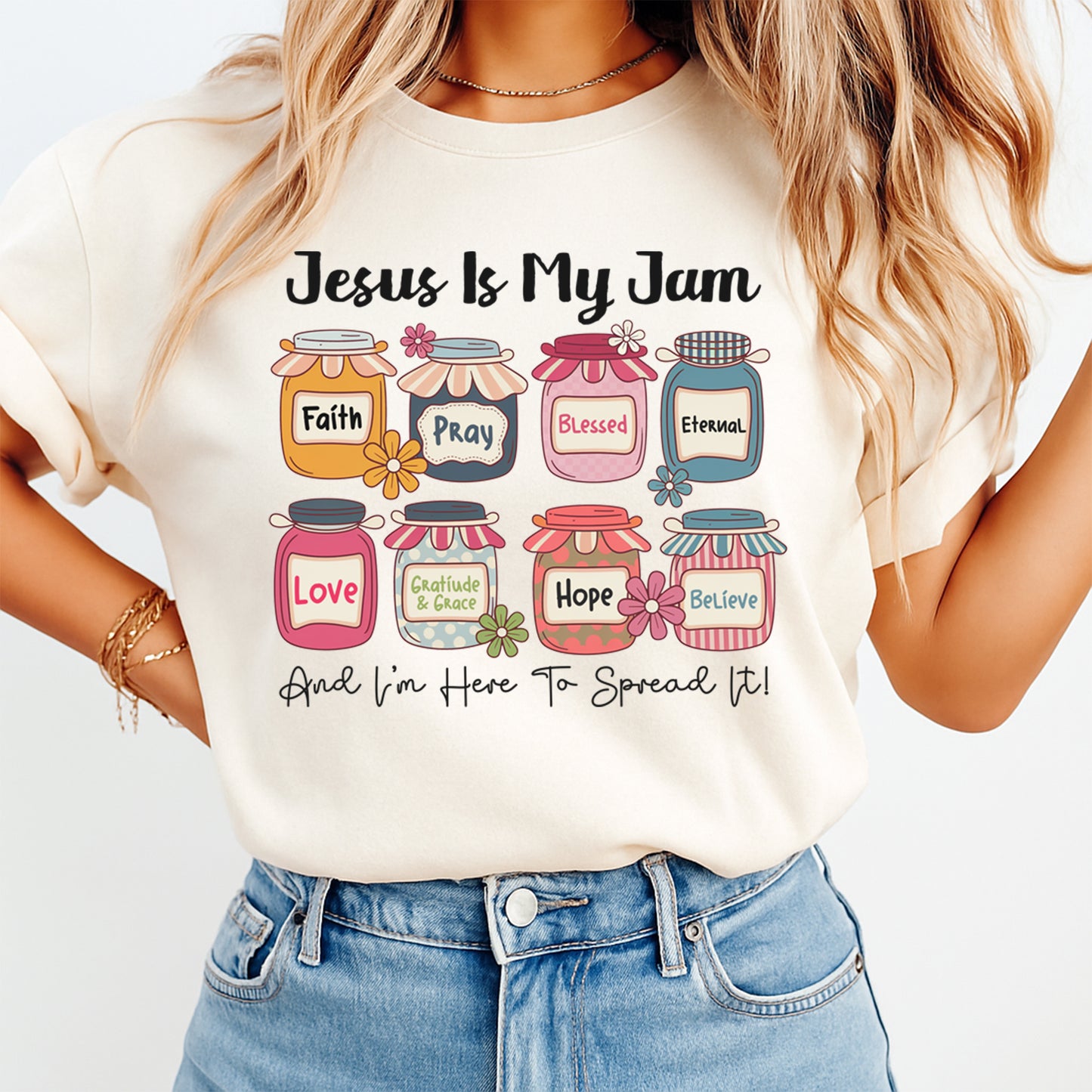 Christian DTF Transfer – Jesus Is My Jam Faith Jars Ready to Press Iron on Heat Transfer DIY Faith Shirts 12497