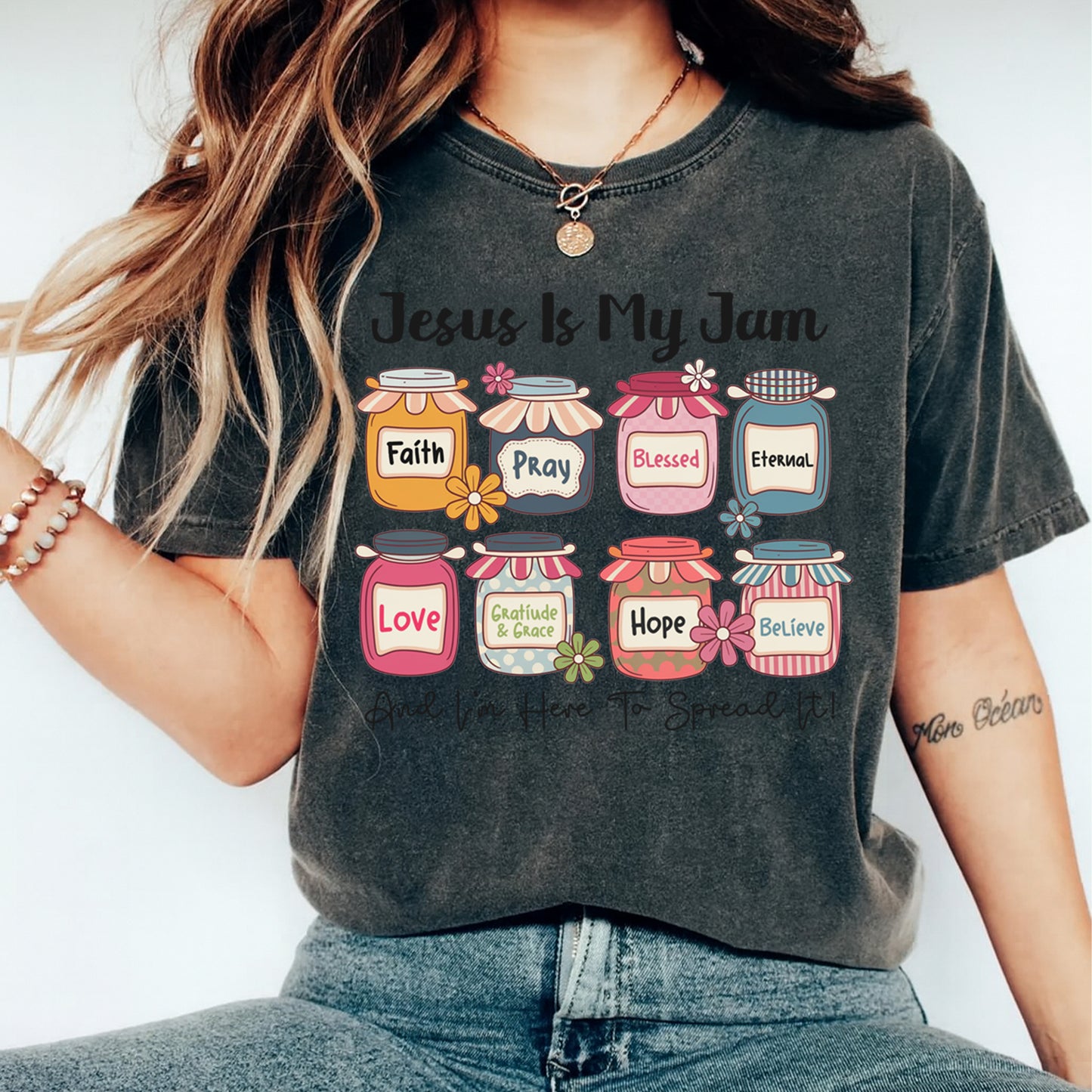 Christian DTF Transfer – Jesus Is My Jam Faith Jars Ready to Press Iron on Heat Transfer DIY Faith Shirts 12497