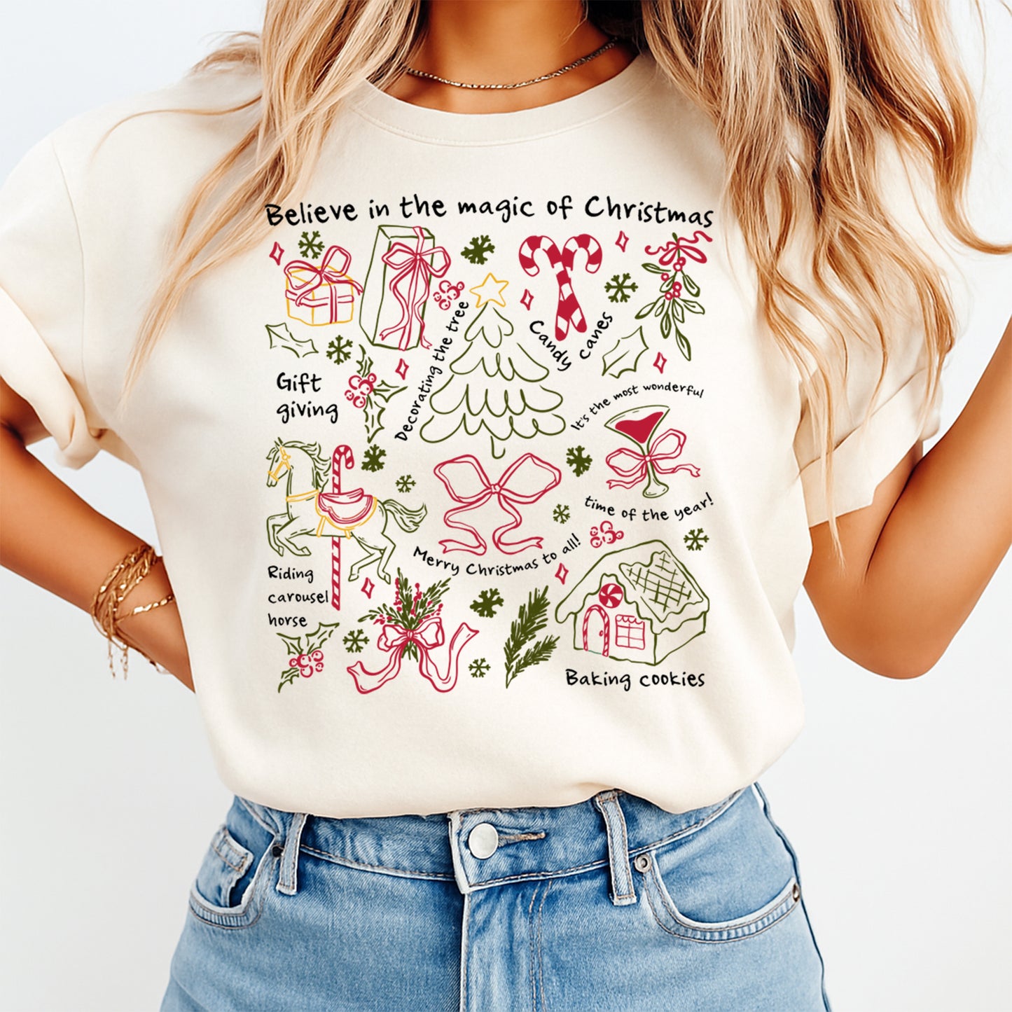 Christmas DTF Transfer – Believe in the Magic Holiday Icons Ready to Press Iron on Heat Transfer DIY Christmas Shirts 12498