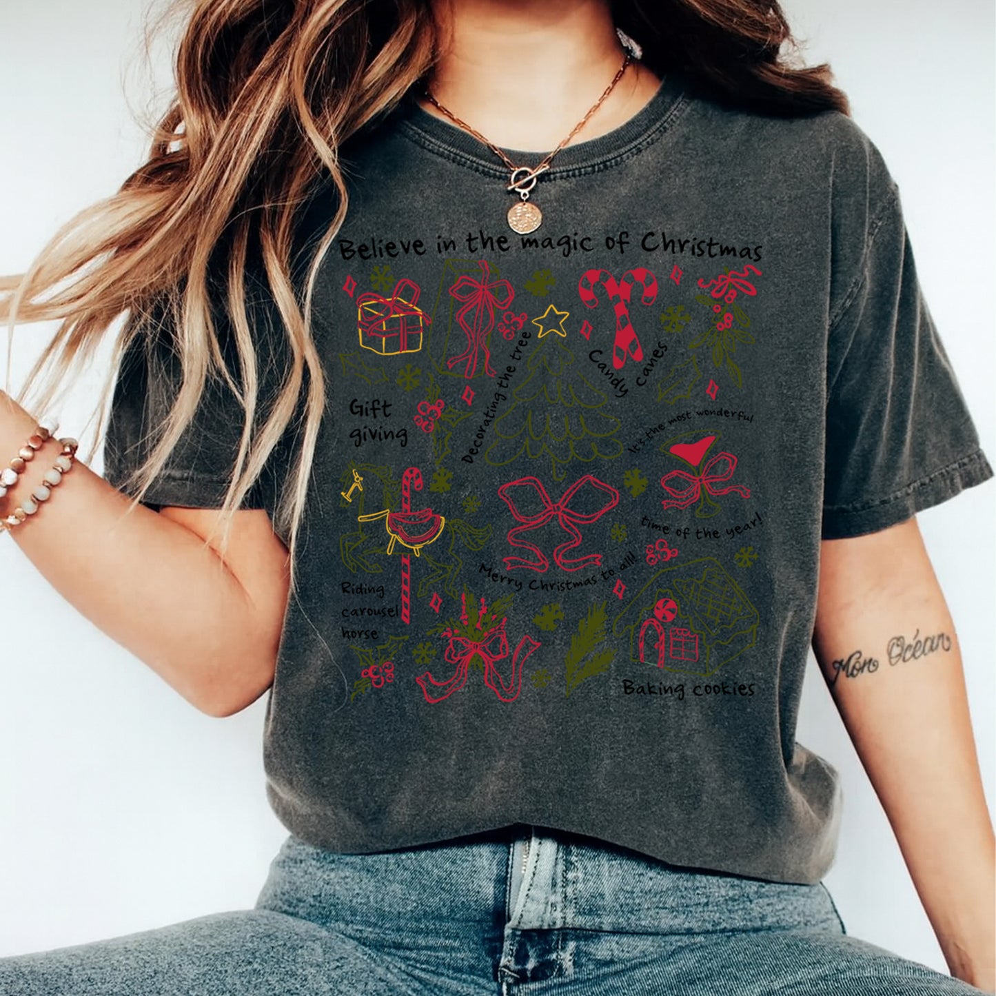 Christmas DTF Transfer – Believe in the Magic Holiday Icons Ready to Press Iron on Heat Transfer DIY Christmas Shirts 12498
