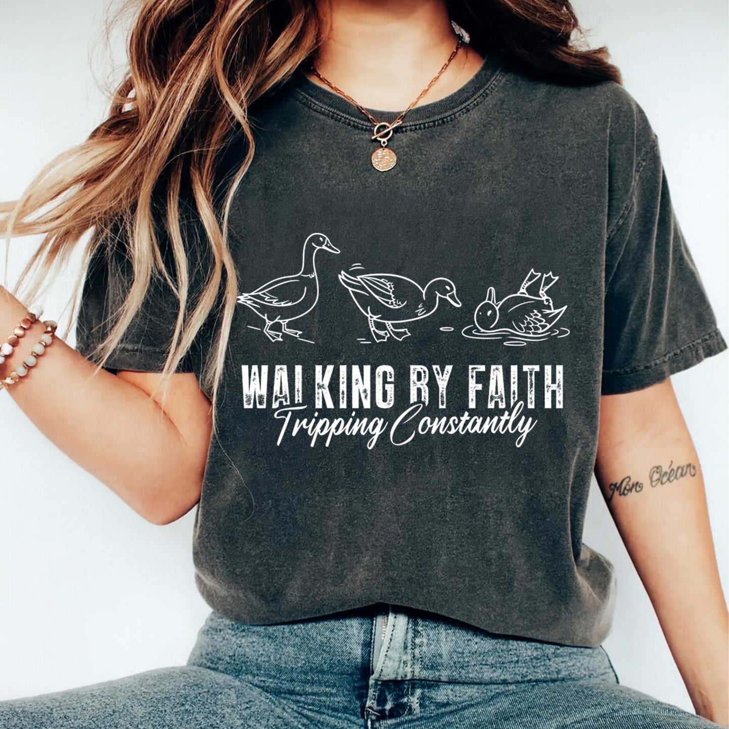 Christian DTF Transfer – Walking by Faith Ducks Ready to Press Iron on Heat Transfer DIY Faith Shirts 12500