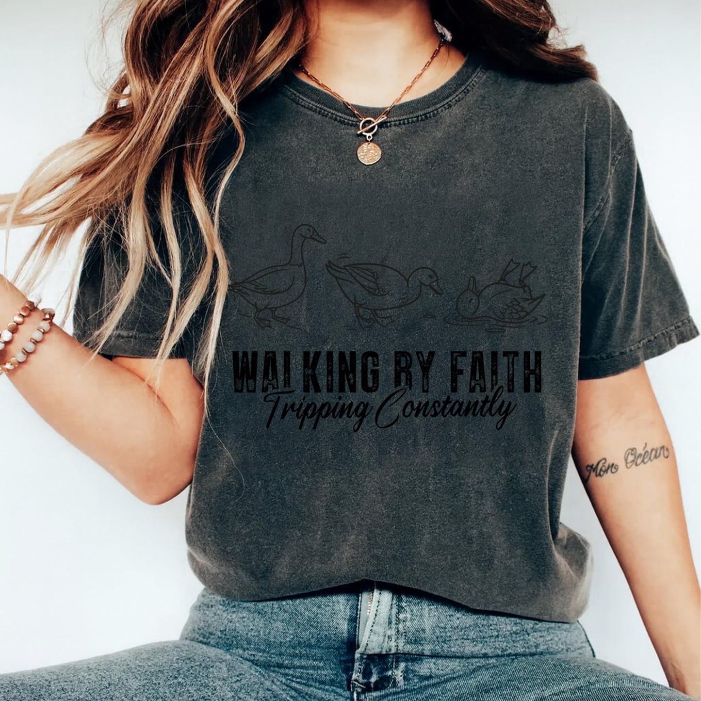 Christian DTF Transfer – Walking by Faith Ducks Ready to Press Iron on Heat Transfer DIY Faith Shirts 12501