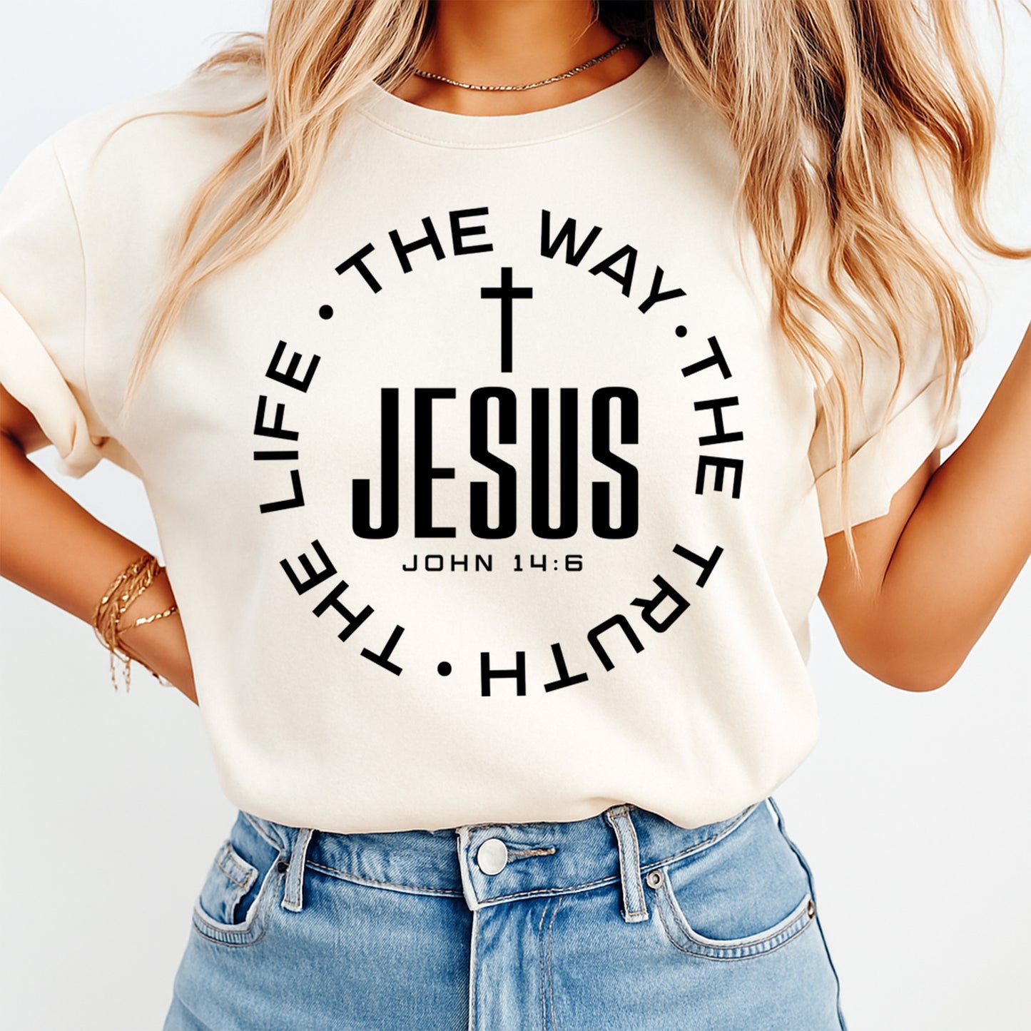 Christian Scripture DTF Transfer – John 14:6 Jesus Cross Ready to Press Iron On Heat Transfer DIY Faith Shirts 12503