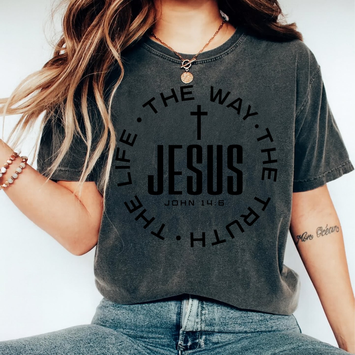 Christian Scripture DTF Transfer – John 14:6 Jesus Cross Ready to Press Iron On Heat Transfer DIY Faith Shirts 12503
