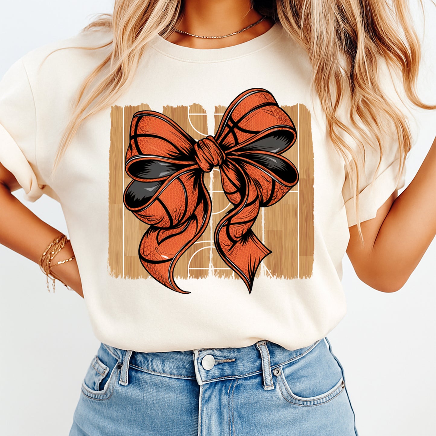 Basketball Bow DTF Transfer – Sporty Ribbon Graphic Ready to Press Iron On Heat Transfer DIY Basketball Shirts 12505