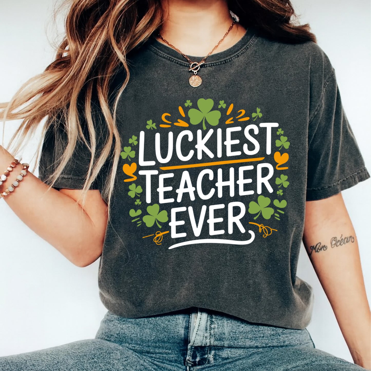 St Patricks Day Teacher DTF Transfer – Luckiest Teacher Ever Ready to Press Iron On Heat Transfer DIY St Patricks Shirts 12511