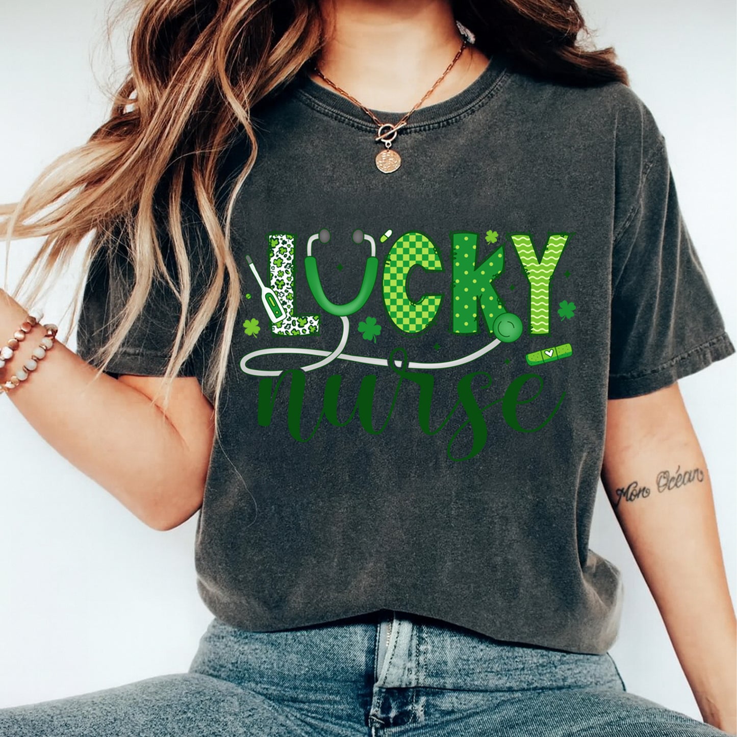 St Patricks Day Nurse DTF Transfer – Lucky Nurse Medical Shamrock Ready to Press Iron On Heat Transfer DIY Shirts 12514
