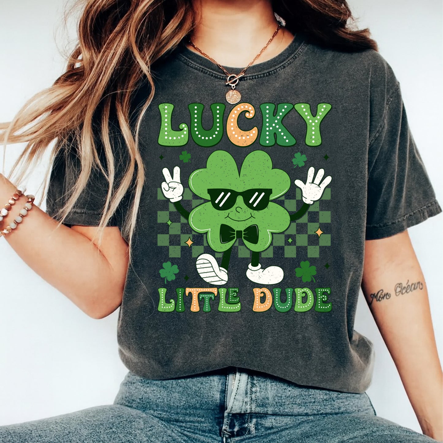 St Patricks Day DTF Transfer – Lucky Little Dude Shamrock Character Ready to Press Iron On Heat Transfer DIY St Patricks Shirts 12520