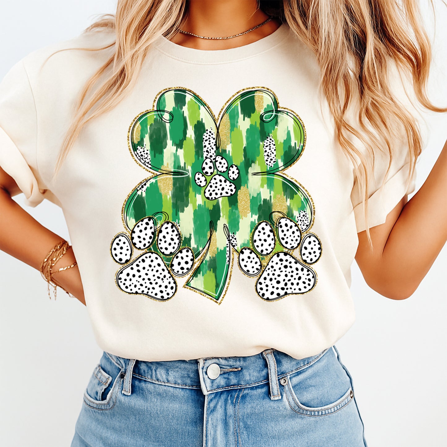 St Patricks Day DTF Transfer – Shamrock Paw Print Ready to Press Iron On Heat Transfer DIY St Patricks Shirts 12522