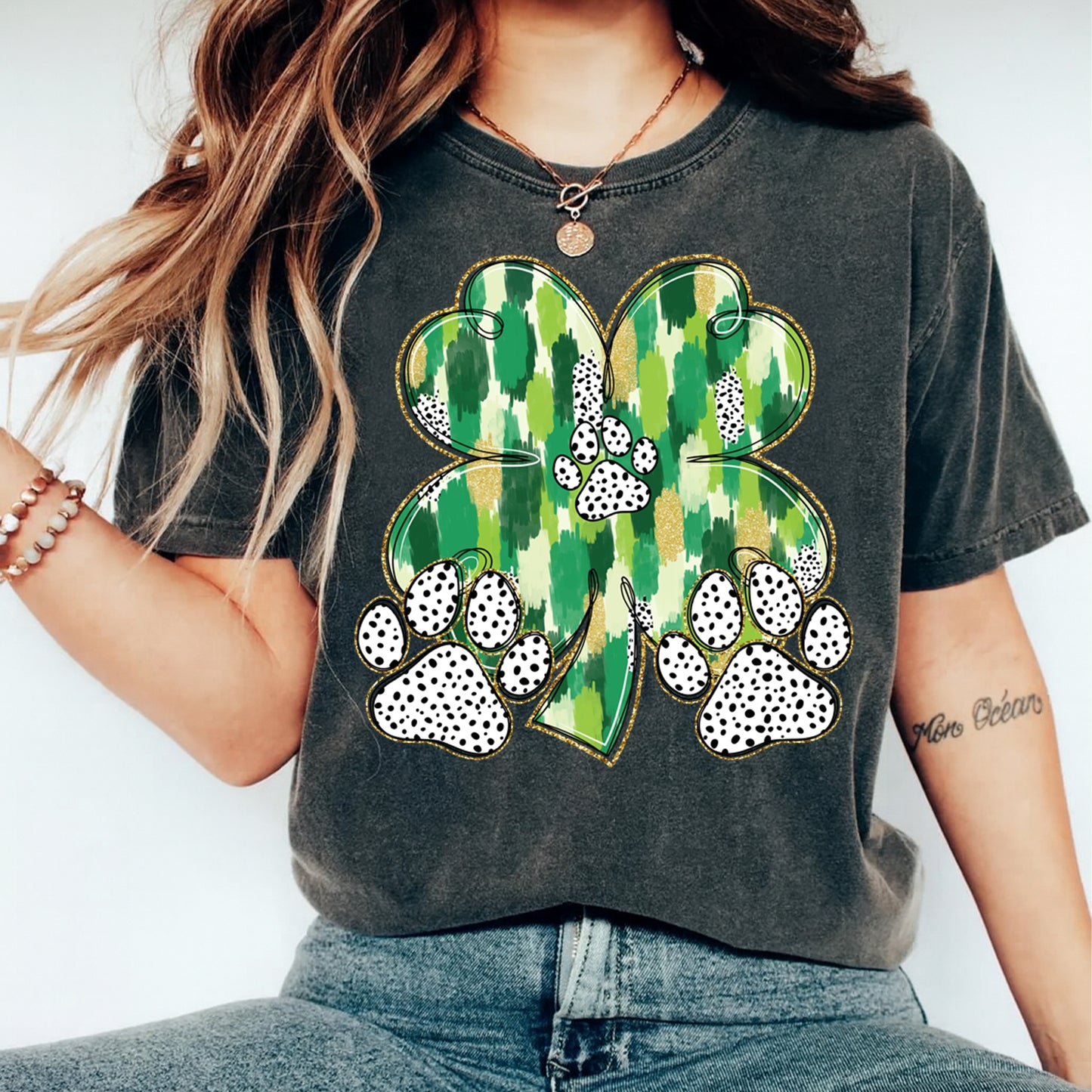 St Patricks Day DTF Transfer – Shamrock Paw Print Ready to Press Iron On Heat Transfer DIY St Patricks Shirts 12522