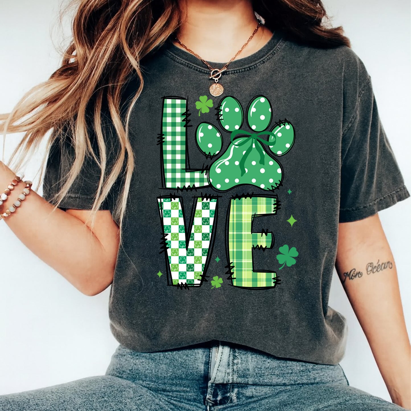 St Patricks Day DTF Transfer – Love Paw Plaid Ready to Press Iron on Heat Transfer DIY Shirts 12524