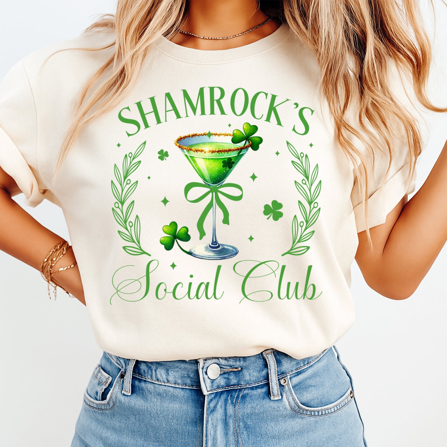 St Patricks Day DTF Transfer – Shamrocks Social Club Martini Ready to Press Iron On Heat Transfer DIY St Patricks Shirts 12526