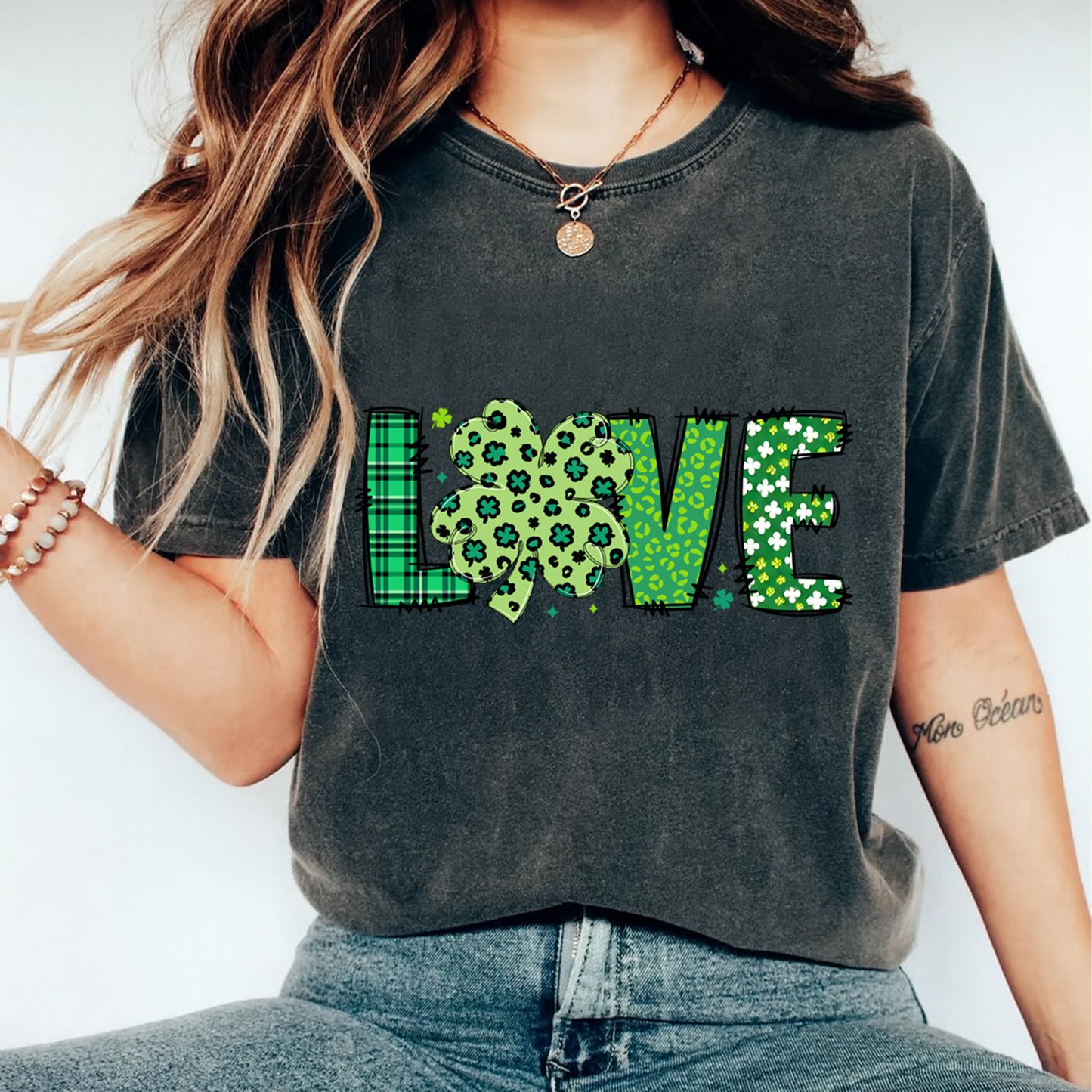 St Patricks Day DTF Transfer – Shamrock Love Ready to Press Iron On Heat Transfer DIY St Patricks Shirts 12530