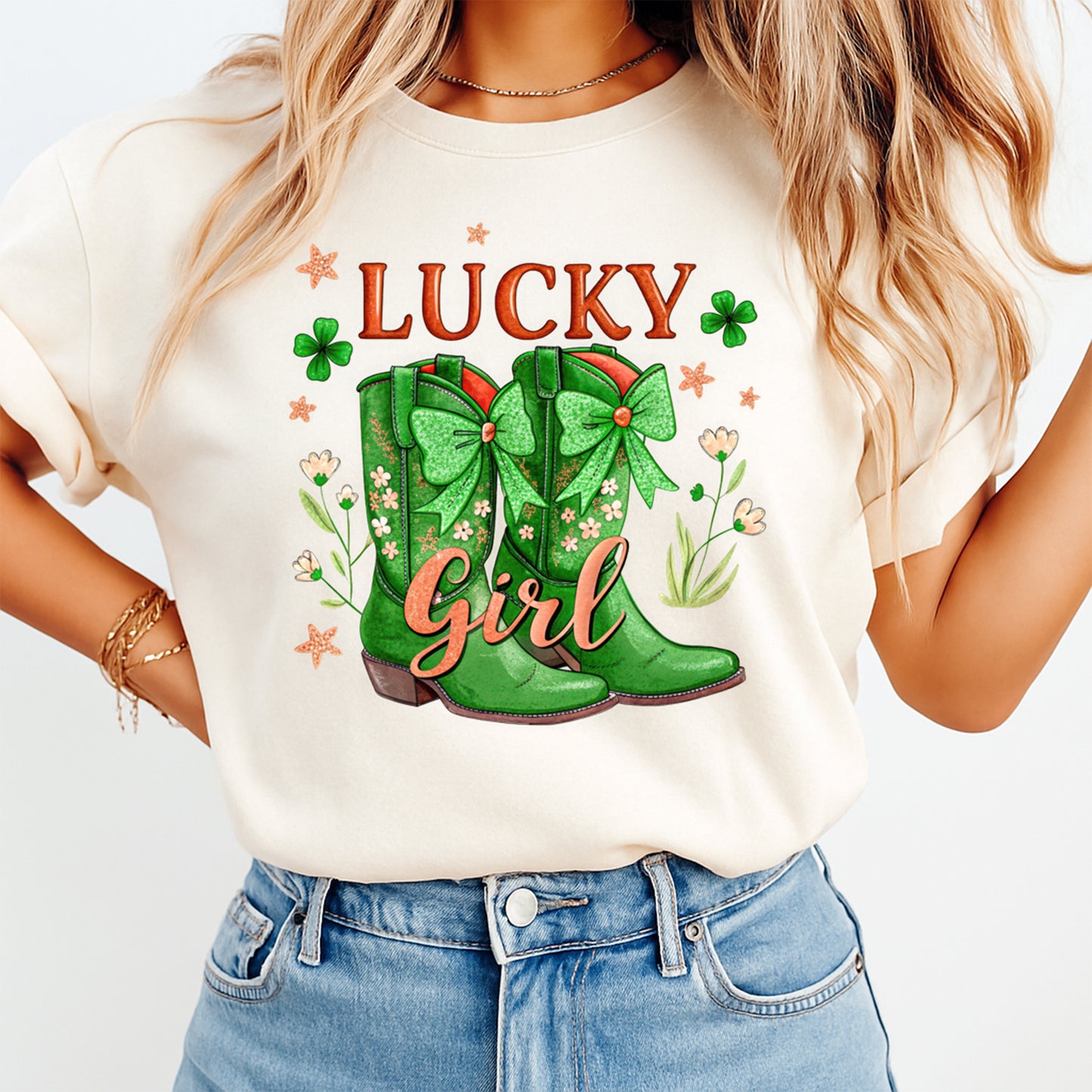 St Patrick’s Day Lucky Girl DTF Transfer – Ready to Press Iron On Heat Transfer for DIY St Patrick’s Day Shirts 12532