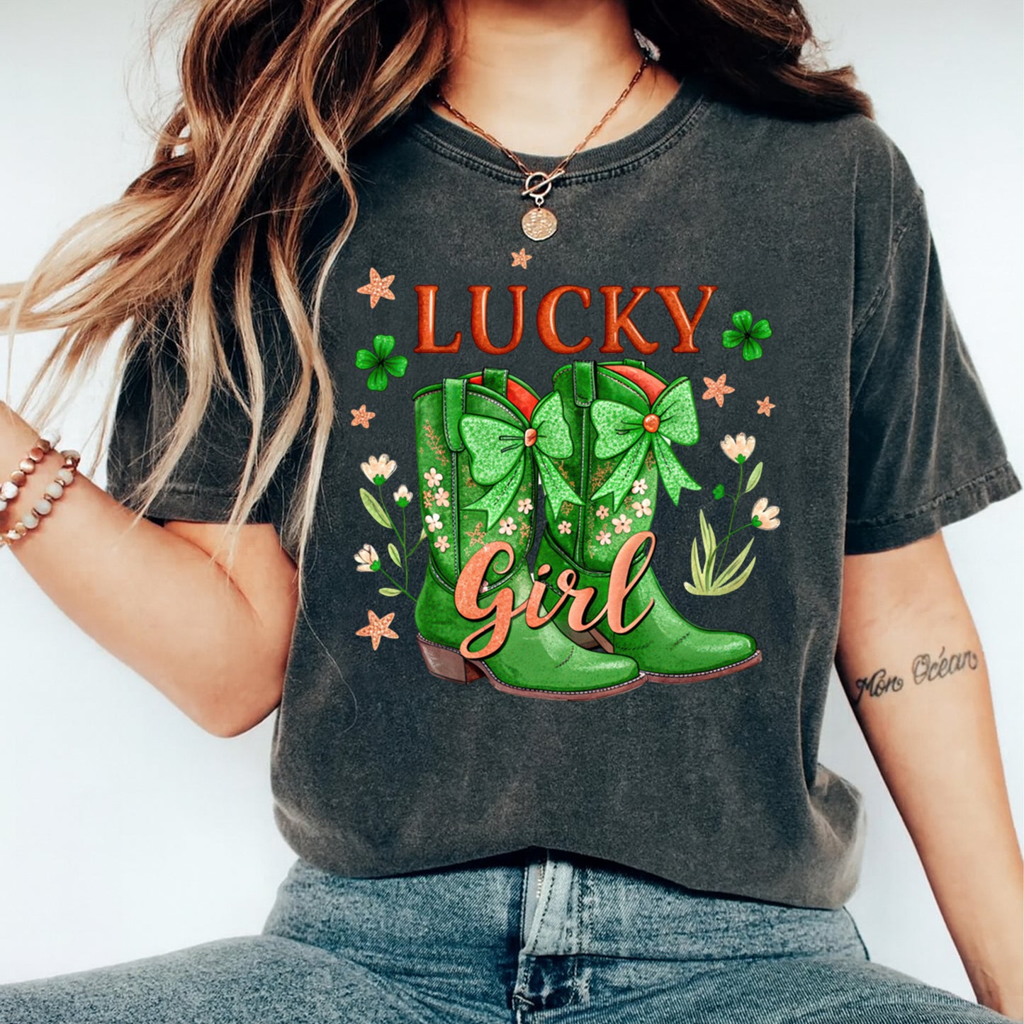 St Patrick’s Day Lucky Girl DTF Transfer – Ready to Press Iron On Heat Transfer for DIY St Patrick’s Day Shirts 12532