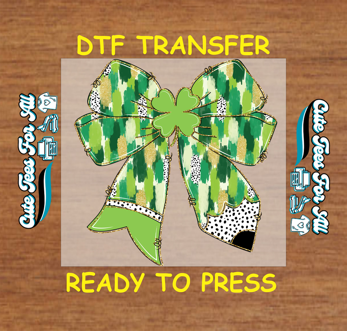 St Patrick’s Day teacher pencil bow ready to press dtf transfer with shamrock details iron on heat transfer for DIY shirts