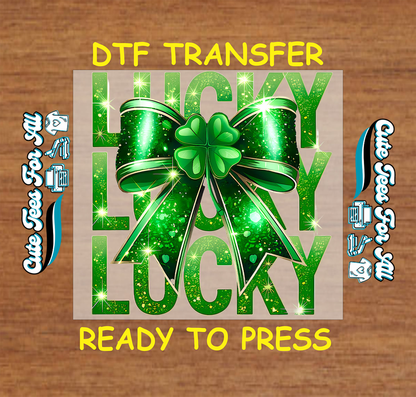 St Patrick’s Day Lucky Lucky bow ready to press dtf transfer with shamrock accent iron on heat transfer for DIY shirts