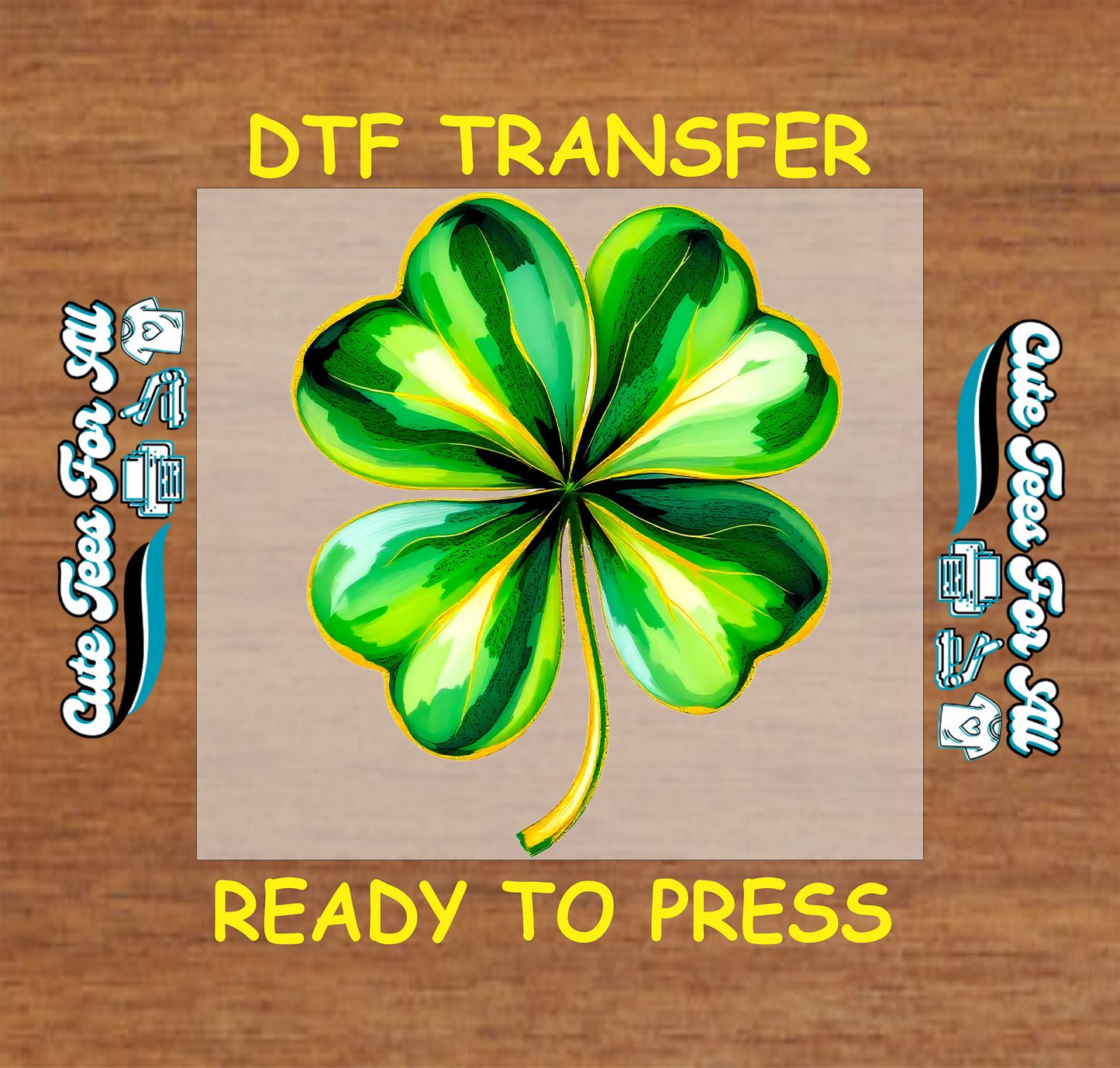 St Patrick’s Day shamrock ready to press dtf transfer with painted clover style iron on heat transfer for DIY shirts