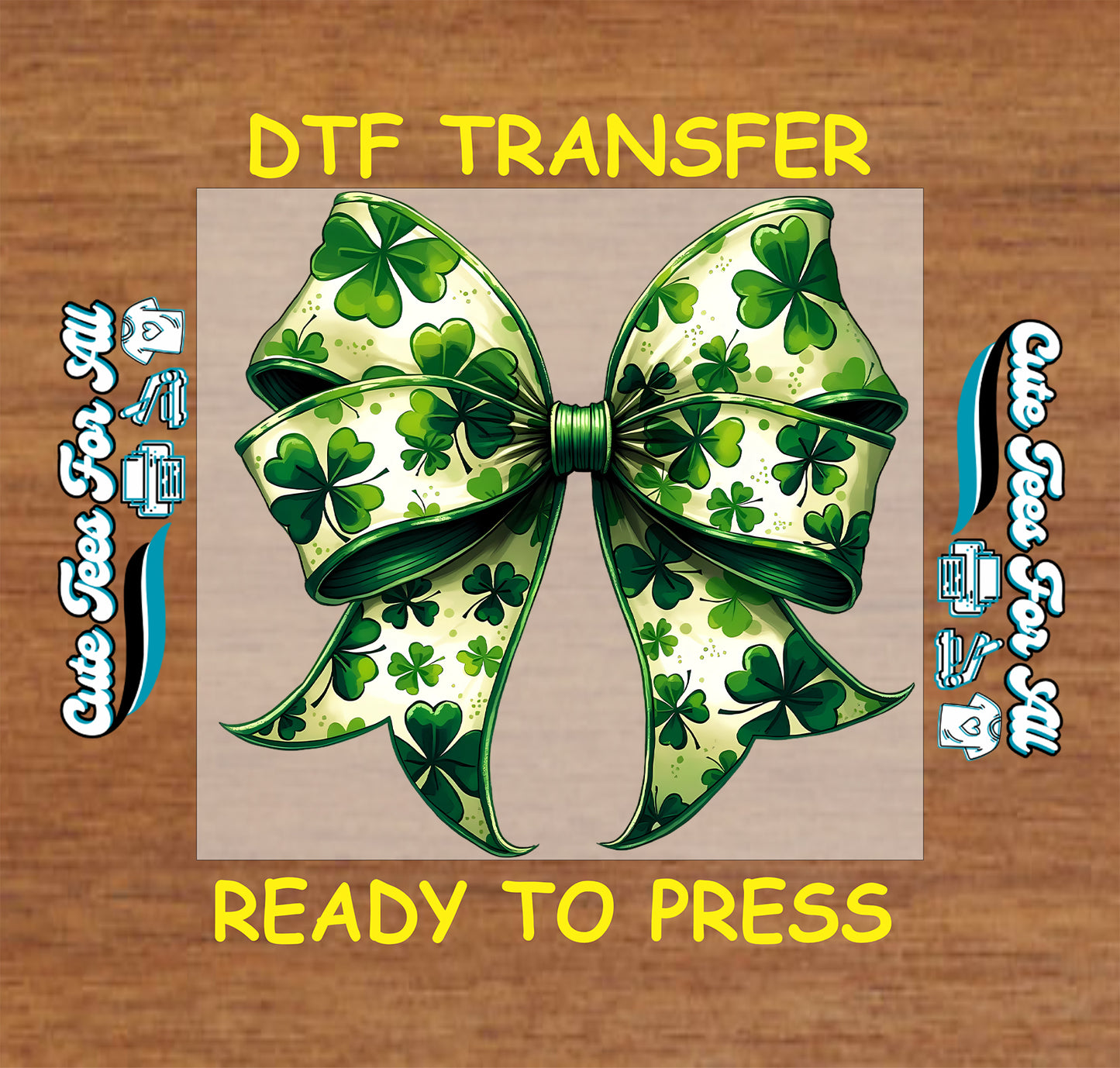 St Patrick’s Day shamrock bow ready to press dtf transfer with clover pattern ribbon iron on heat transfer for DIY shirts