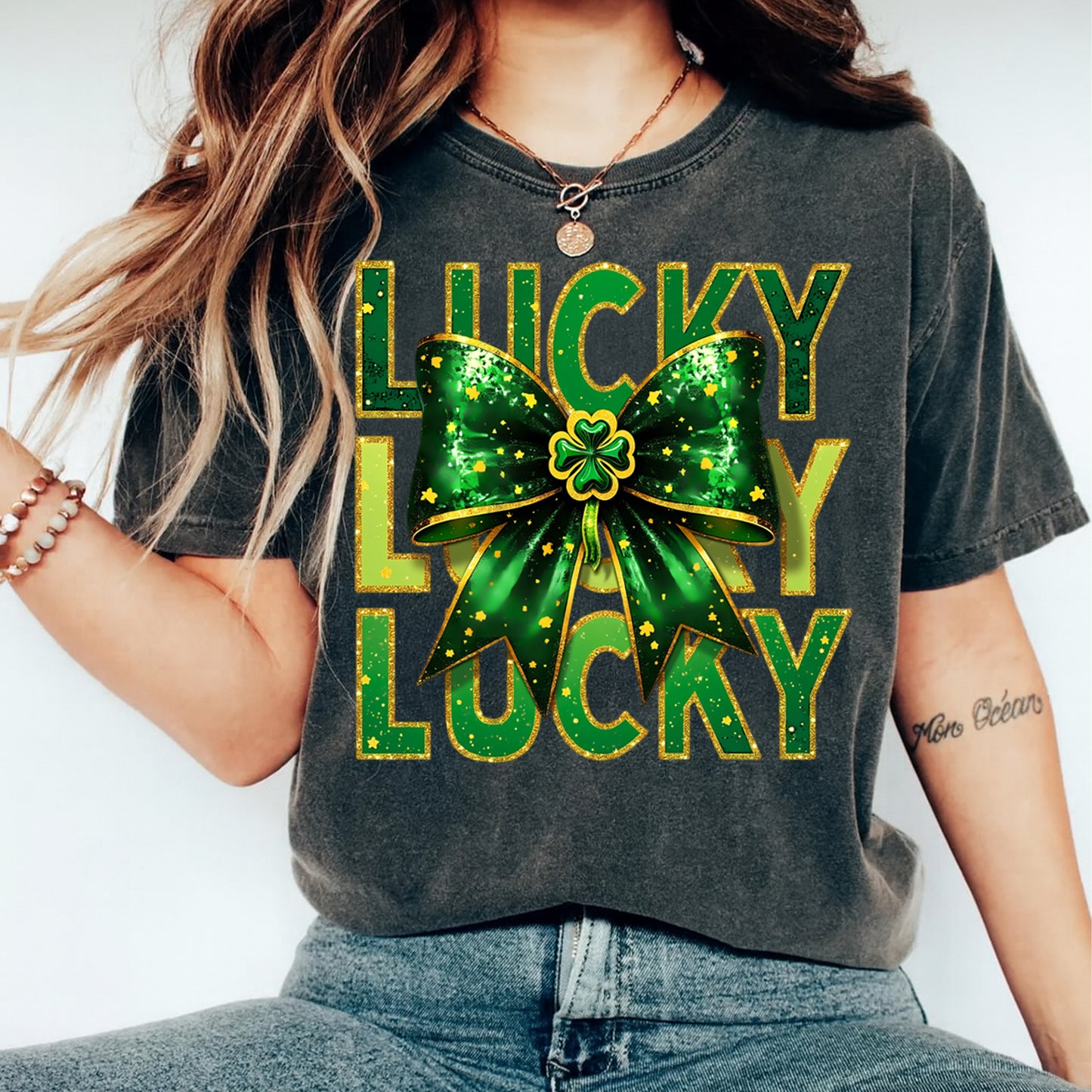 St Patrick’s Day Lucky Bow DTF Transfer – Ready to Press Iron On Heat Transfer for DIY St Patrick’s Day Shirts 12540